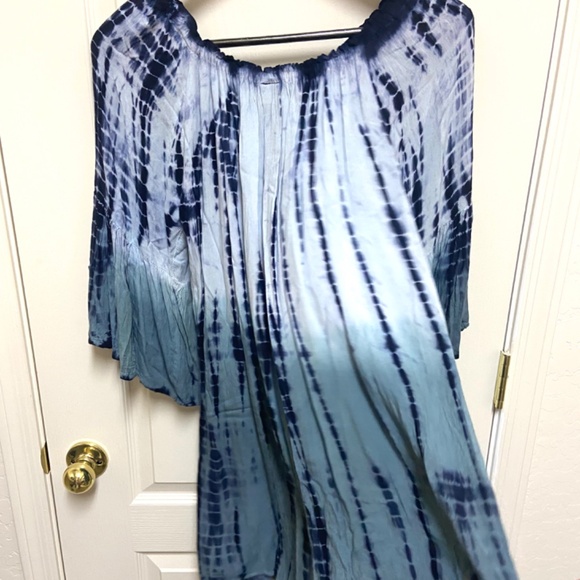 Boho Whimsigoth Shibori Tie-Dye Peasant Rayon Tunic Top L Flowy Bell Sleeve - Picture 3 of 12